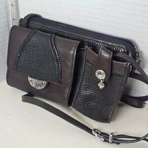 VTG Brighton Dark Brown Leather Crossbody Bag with Embellished Details